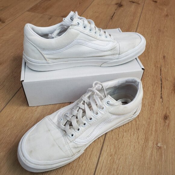 Vans Off The Wall Old Skool Low Top Sneakers Mens Size 7 Womens 8.5 White READ - Picture 2 of 9